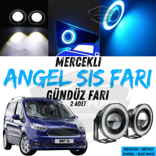 Ford Courier 2014-2023 Uyumlu Üniversal Mercekli Angel Sis Farı Metal Su Geçirmez 76 mm Buz Mavi Halkalı Gündüz Farı Angel Eyes 2 Adet image 0