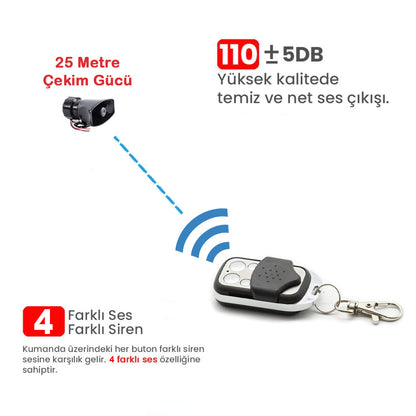 Uzaktan Kumandalı Siren 4 Farklı Siren Sesi Korna Güçlü Polis Sireni 12V image 1