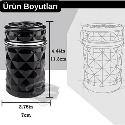 Üniversal Kristal Pırlanta Taş Görünümlü Mavi Led Işıklı Lüx Oto Küllük Kapaklı Spor Araç İçi Küllük Araba Küllüğü Beyaz image 6