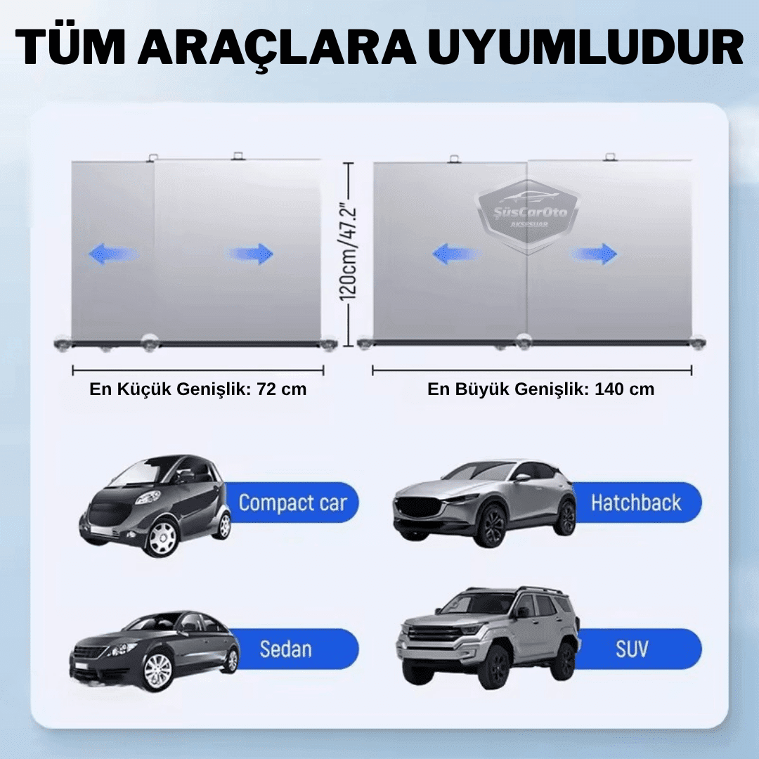Universal Oto Katlanır Stor Perde Güneşlik Ön Arka Cam Gölgelik Otomatik Sürgülü Yeni Nesil Güneş Koruyucu Oto Araba Suv Tır 73 cm x 105 cm 2 Adet image 3