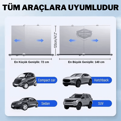 Universal Oto Katlanır Stor Perde Güneşlik Ön Arka Cam Gölgelik Otomatik Sürgülü Yeni Nesil Güneş Koruyucu Oto Araba Suv Tır 73 cm x 105 cm 2 Adet image 3