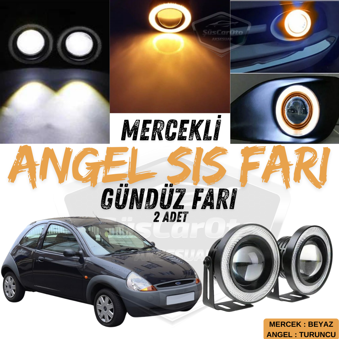 Ford Ka 1996-2008 Uyumlu Üniversal Mercekli Angel Sis Farı Metal Su Geçirmez 76 mm Turuncu Halkalı Gündüz Farı Angel Eyes 2 Adet image 0
