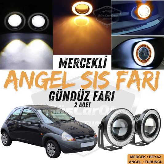 Ford Ka 1996-2008 Uyumlu Üniversal Mercekli Angel Sis Farı Metal Su Geçirmez 76 mm Turuncu Halkalı Gündüz Farı Angel Eyes 2 Adet image 0