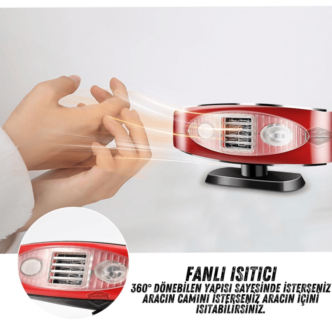 Oto Cam Önü Fanlı Isıtıcı-Soğutucu Buğu Giderici Araç İçi Buz Çözücü Işıklı Çakmaklık Girişli Taşınabilir Araba Kaloriferi Sıcak Soğuk 12V 150W image 3