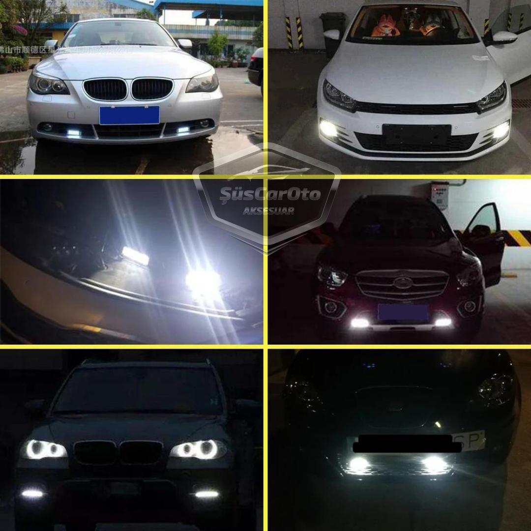 DRL 3 Led Mercekli Araba Gündüz Farı Araç Motosiklet Gündüz Ledi Oto DRL Led Lamba Güçlü Işık 12V Su Geçirmez Metal Beyaz 2 Adet image 3