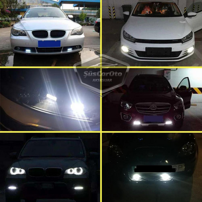 DRL 3 Led Mercekli Araba Gündüz Farı Araç Motosiklet Gündüz Ledi Oto DRL Led Lamba Güçlü Işık 12V Su Geçirmez Metal Beyaz 2 Adet image 3