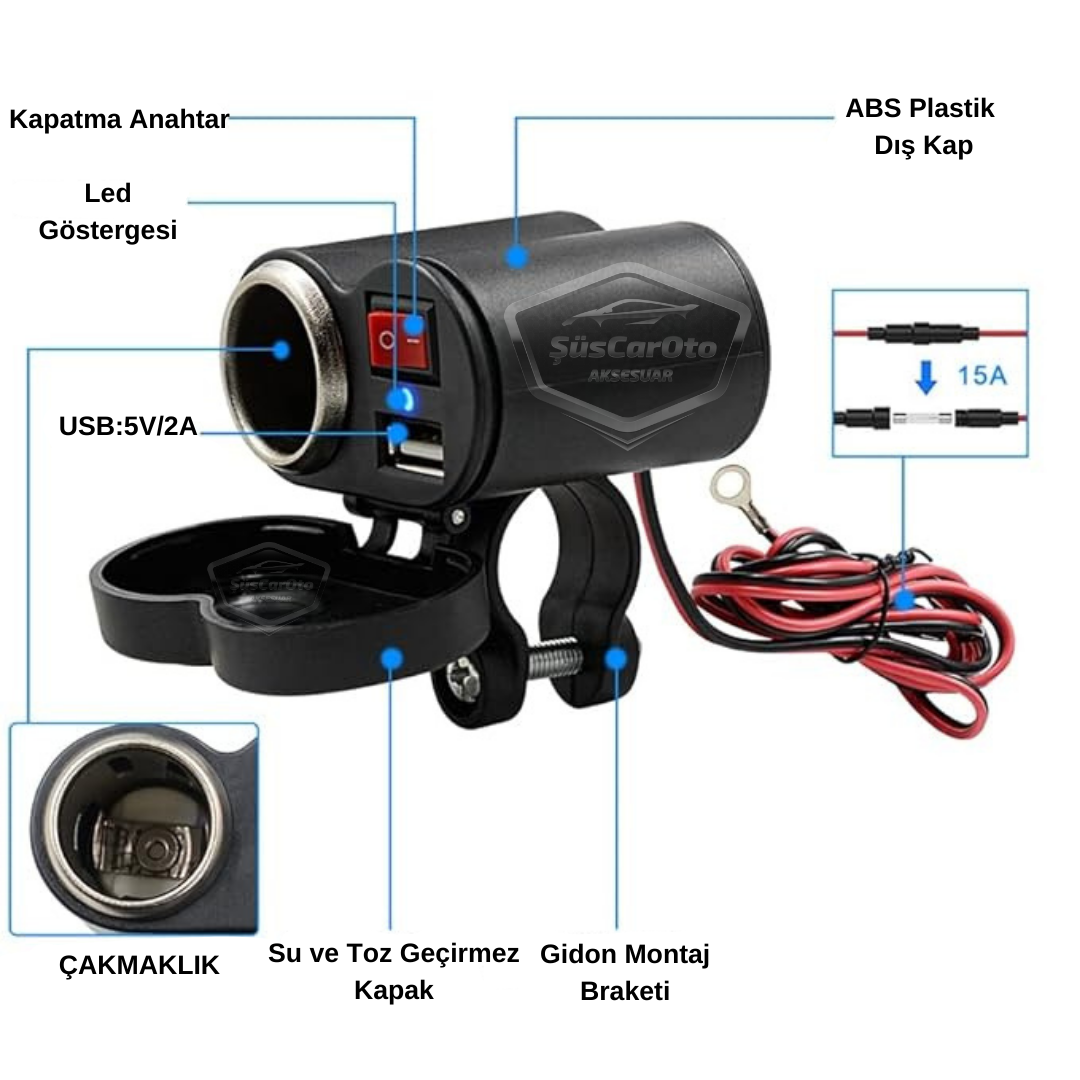 Motosiklet Atv Elektrikli Bisiklet Jetski 12-45V Çakmaklık/USB Şarj Soketi Su Geçirmez Gidon Montaj Çok Fonksiyonlu USB Şarj Cihazı image 1