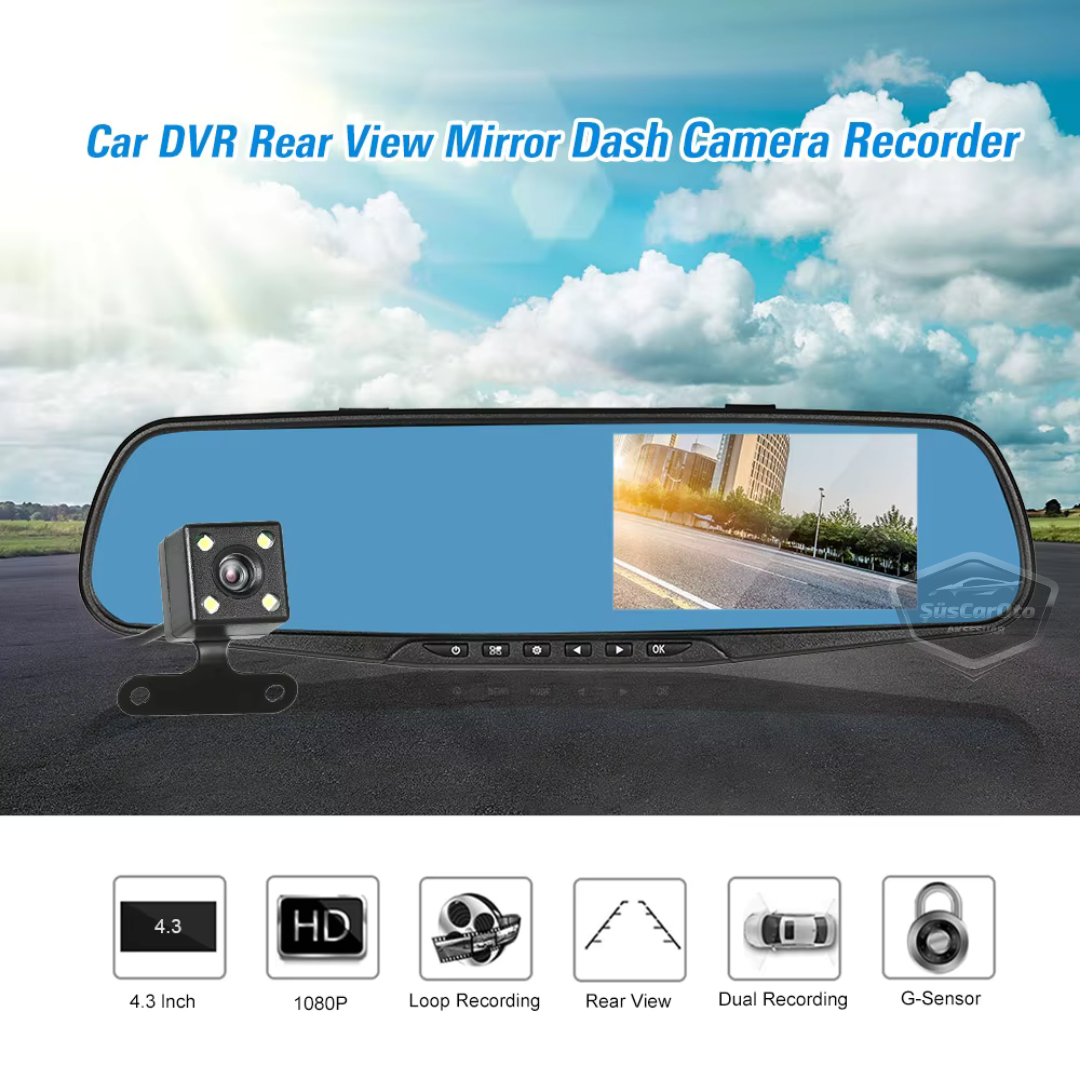 Ön ve Arka Kameralı Dikiz Aynası Geri Görüş Kameralı 4.3" 1080P Full HD Kayıt Çarpışma Algılayıcı Sensörlü Gece Görüşlü Park Sensörü Sesli Yol Kayıt image 9