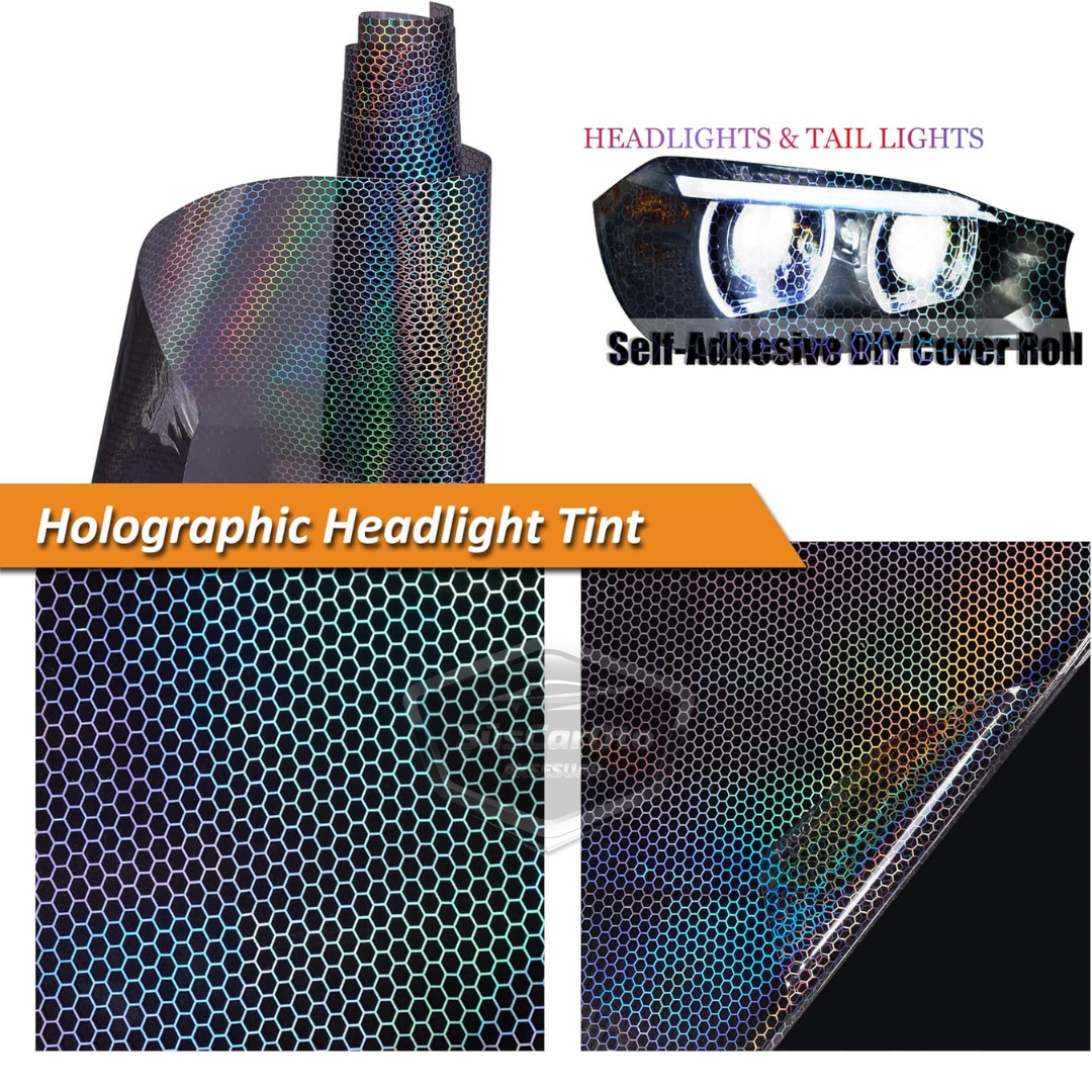 Koyu Siyah Hologram Petek Desen Far Stop Filmi Far Folyosu Far Çizik Çizilme Engelleyici Folyo 100 x 30 cm image 4