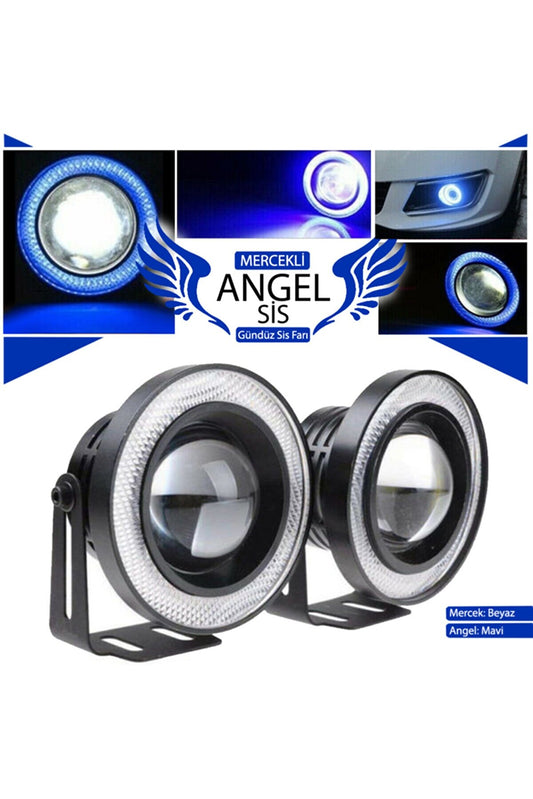 Üniversal Mercekli Angel Sis Farı Metal Su Geçirmez 76 mm Mavi Halkalı Angel Eyes image 0