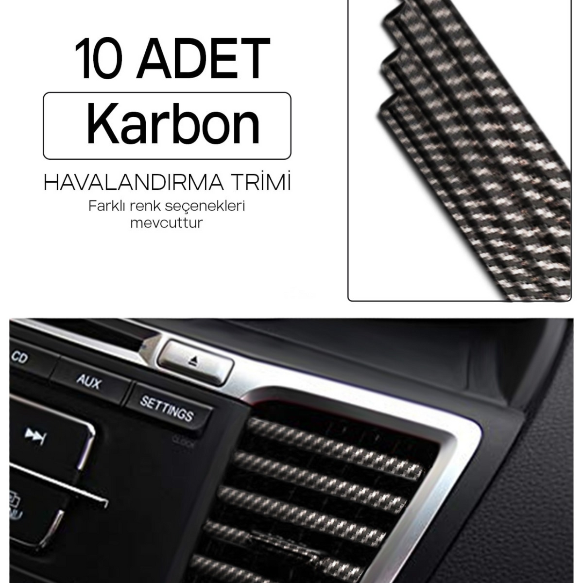 Araç İçi Klima Havalandırma Izgarası Dekoratif Şerit Trim Seti - Karbon image