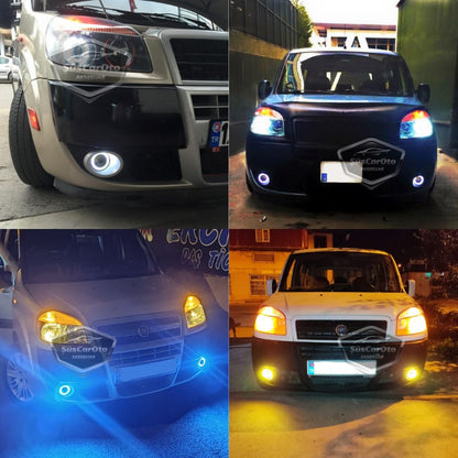 Fiat Doblo D2 2005-2010 Uyumlu Üniversal Mercekli Angel Sis Farı Metal Su Geçirmez 76 mm Buz Mavi Halkalı Gündüz Farı Angel Eyes 2 Adet image 2