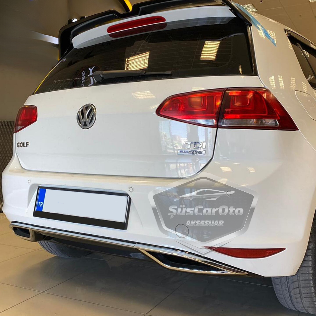Vw Golf 7 Uyumlu Araca Özel Parlak Siyah OEM Arka Difüzör Highline Difizör Tırnaklı Krom Egzoz Çıkışlı Arka Tampon Eki İthal 1.Sınıf image 5