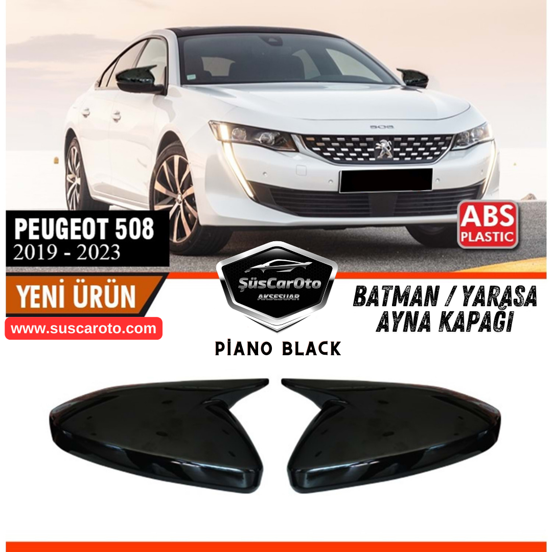 Peugeot 508 2019-2023 Uyumlu Batman Yarasa Ayna Kapağı Piano Black ABS Plastik Sağ Sol Takım image 0