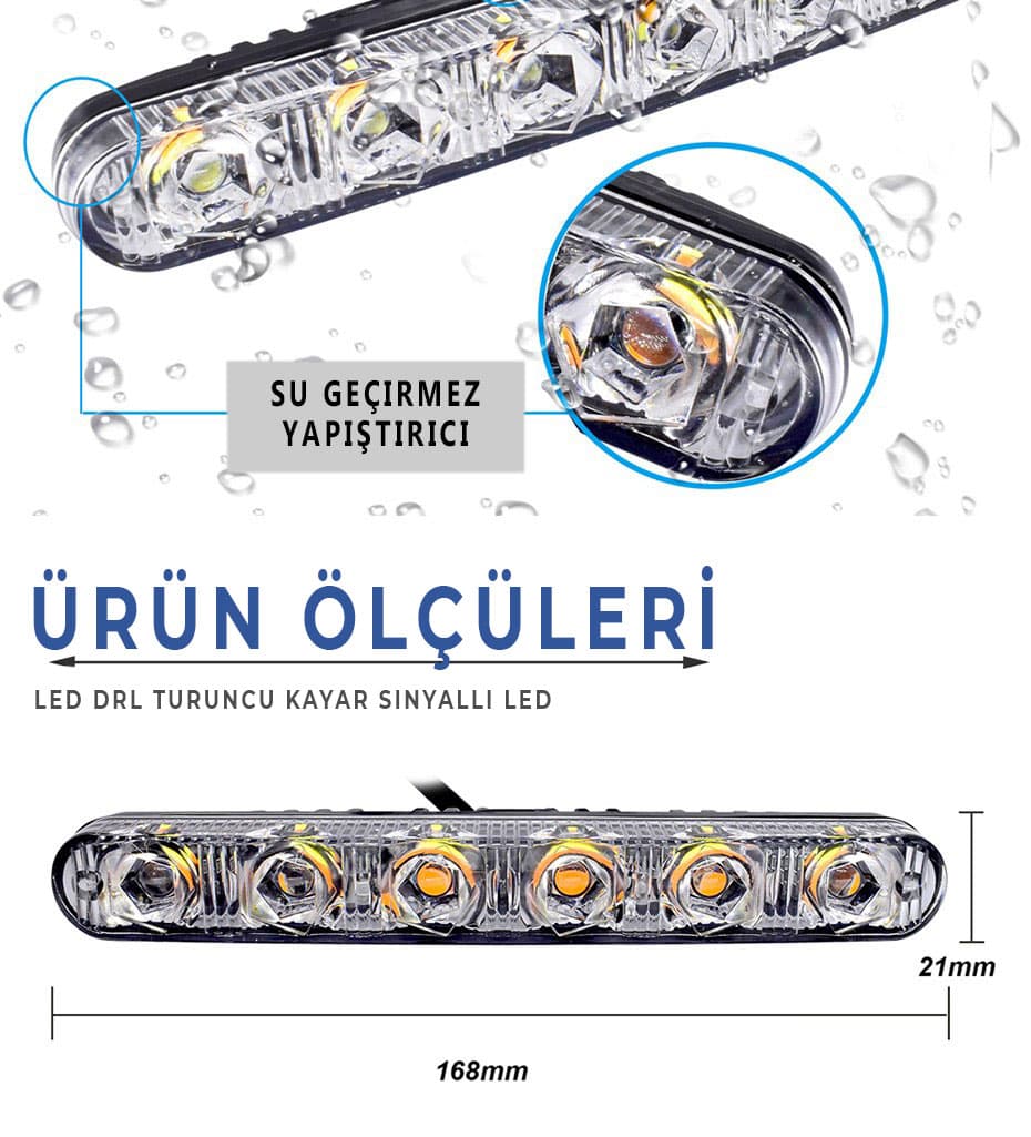6 Ledli Dinamik Kayar Sinyalli Mercekli DRL Gündüz Ledi 2 Adet image 2