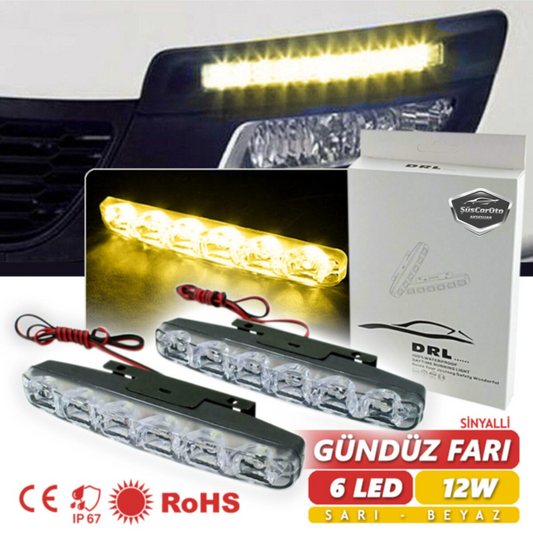 Kayar Sinyalli 6 Ledli Gündüz Farı Gündüz Ledi DRL Led Lamba 18W Su Geçirmez Sarı Beyaz image 0