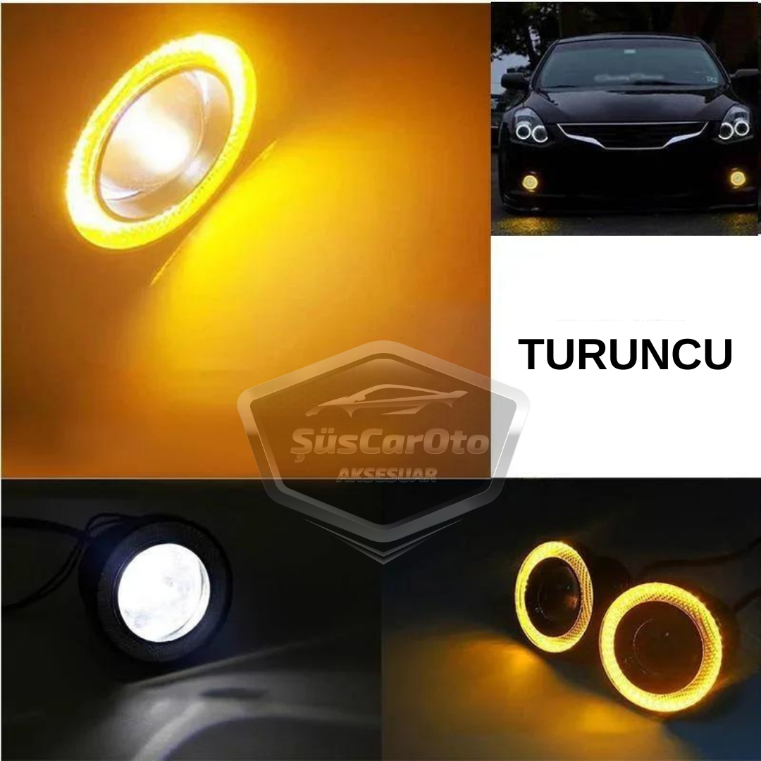 Fiat Doblo D2 2005-2010 Uyumlu Üniversal Mercekli Angel Sis Farı Metal Su Geçirmez 76 mm Turuncu Halkalı Gündüz Farı Angel Eyes 2 Adet image 1