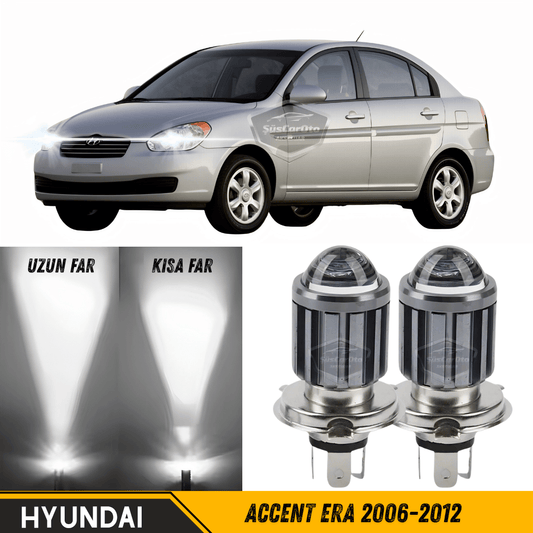 Hyundai Accent Era 2006-2012 Uyumlu Mercekli Far Ampulü Led Xenon Beyaz Renk Far Şimşek Etkili CSP Led Lamba Uzun Kısa 2 Adet Takım image 0