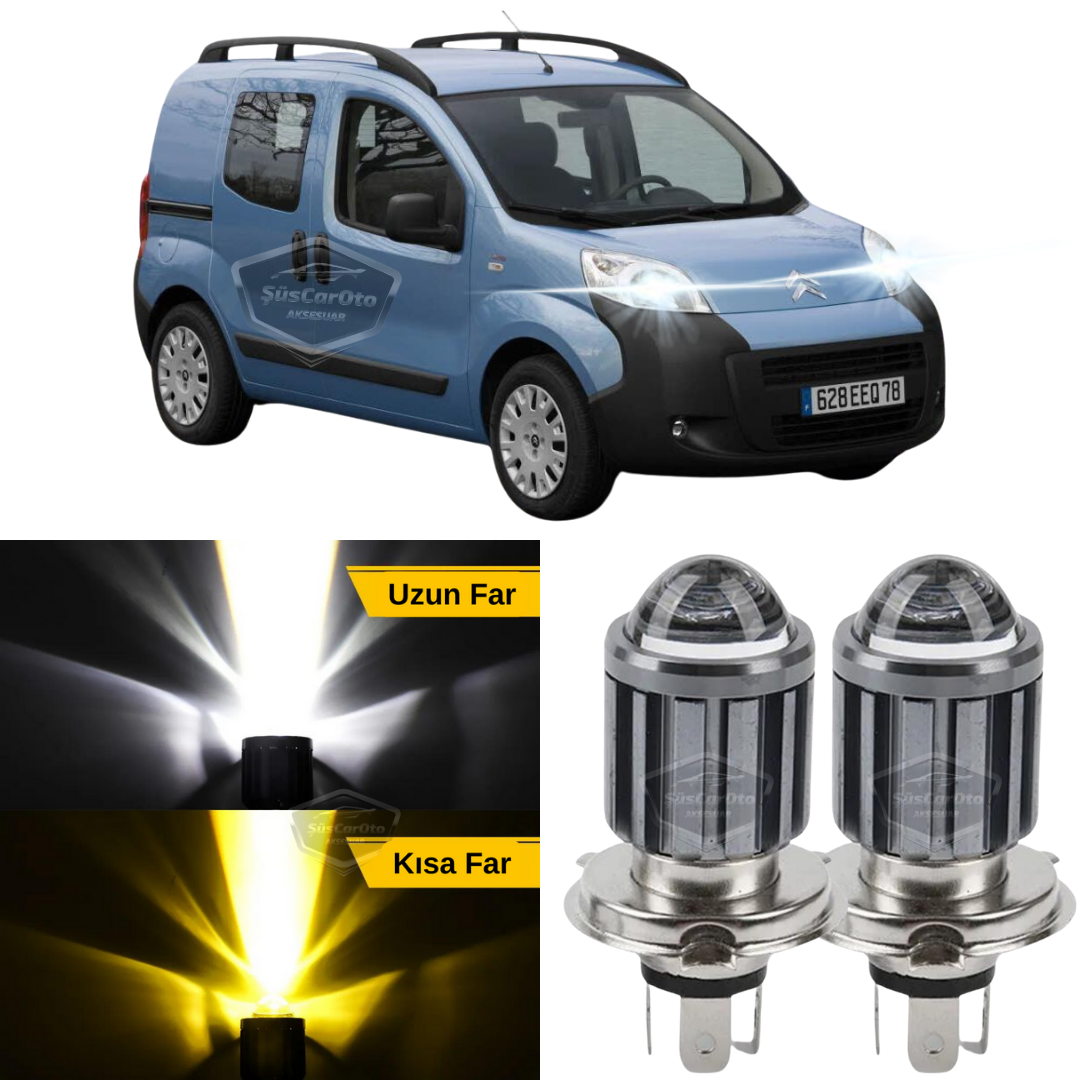Citroen Nemo 2008-2022 Uyumlu Mercekli Far Ampulü Led Xenon Çift Renk Sarı-Beyaz Far Şimşek Etkili CSP Led Lamba Uzun Kısa 2 Adet Takım image 0