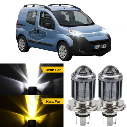 Citroen Nemo 2008-2022 Uyumlu Mercekli Far Ampulü Led Xenon Çift Renk Sarı-Beyaz Far Şimşek Etkili CSP Led Lamba Uzun Kısa 2 Adet Takım image 0