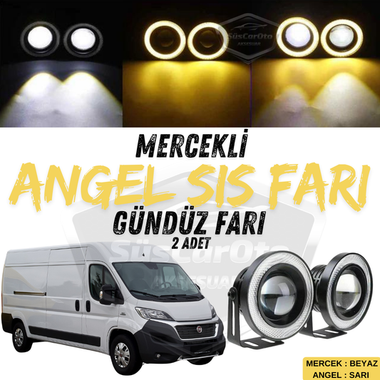 Fiat Ducato Uyumlu Üniversal Mercekli Angel Sis Farı Metal Su Geçirmez 76 mm Sarı Halkalı Gündüz Farı Angel Eyes 2 Adet image 0