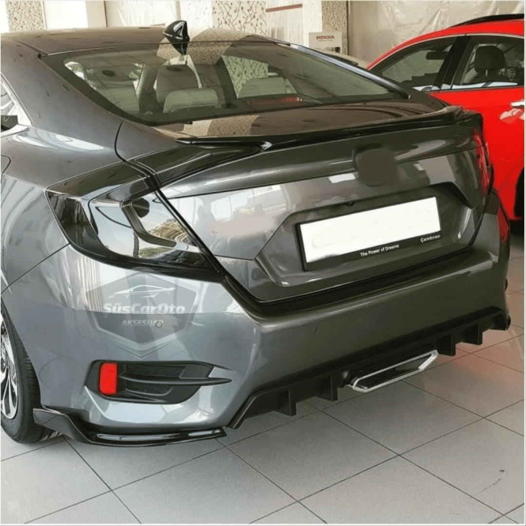 Honda Civic FC5 2016-2021 Araca Özel Parlak Siyah Arka Çıkıntılı Flap Kanatlı Arka Ek ABS Plastik Piano Black Arka Tampon Bıçak image 5