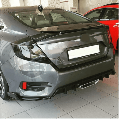 Honda Civic FC5 2016-2021 Araca Özel Parlak Siyah Arka Çıkıntılı Flap Kanatlı Arka Ek ABS Plastik Piano Black Arka Tampon Bıçak image 5
