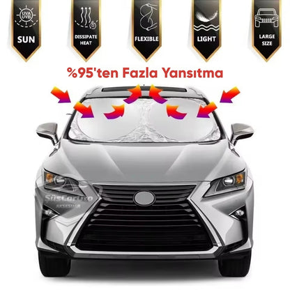 Oto Katlanabilir Premium Ön Güneşlik Ön Arka Cam Gölgelik Metalize Yeni Nesil Güneş Koruyucu Oto Araba Suv Tır 69 cm x 149 cm image 3