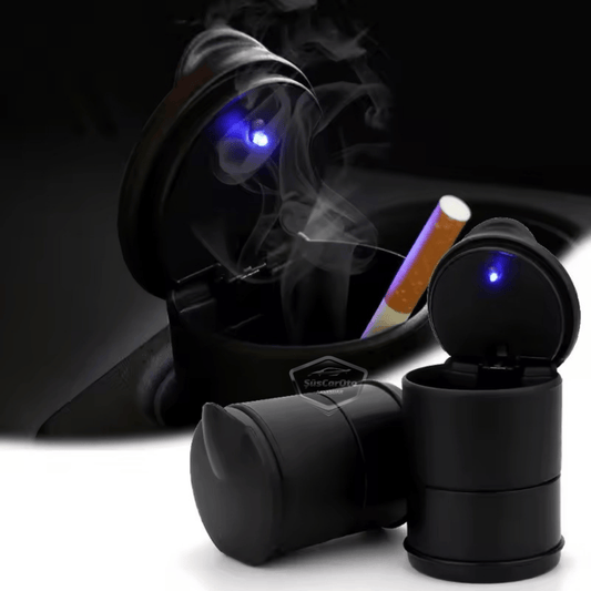 Üniversal Mavi Led Işıklı Spor Oto Küllük Kapaklı Bardaklıklı Araç İçi Küllük Araba Küllüğü Siyah image 0