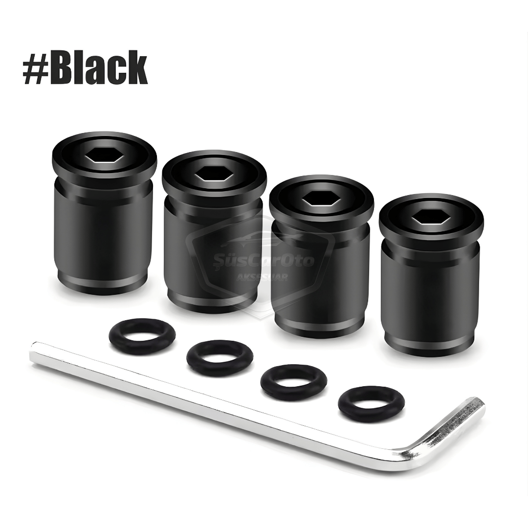 Kilitlemeli Sibop Kapağı Alyanlı Sibop Kapağı Araba Motosiklet Bisiklet Metal Sıkmalı Siyah 4 lü Set image 3