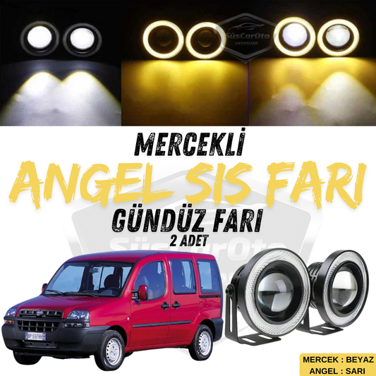Fiat Doblo D1 2000-2005 Uyumlu Üniversal Mercekli Angel Sis Farı Metal Su Geçirmez 76 mm Sarı Halkalı Gündüz Farı Angel Eyes 2 Adet image 0