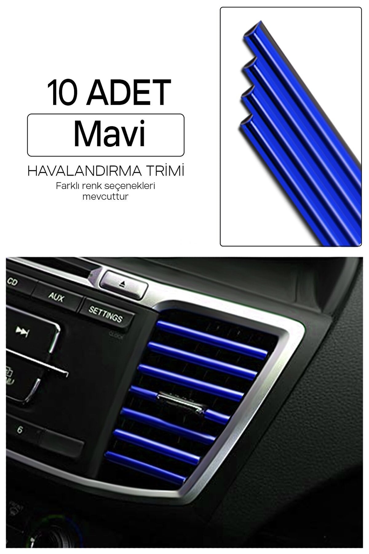 Araç İçi Klima Havalandırma Izgarası Dekoratif Şerit Trim Seti Mavi image 0