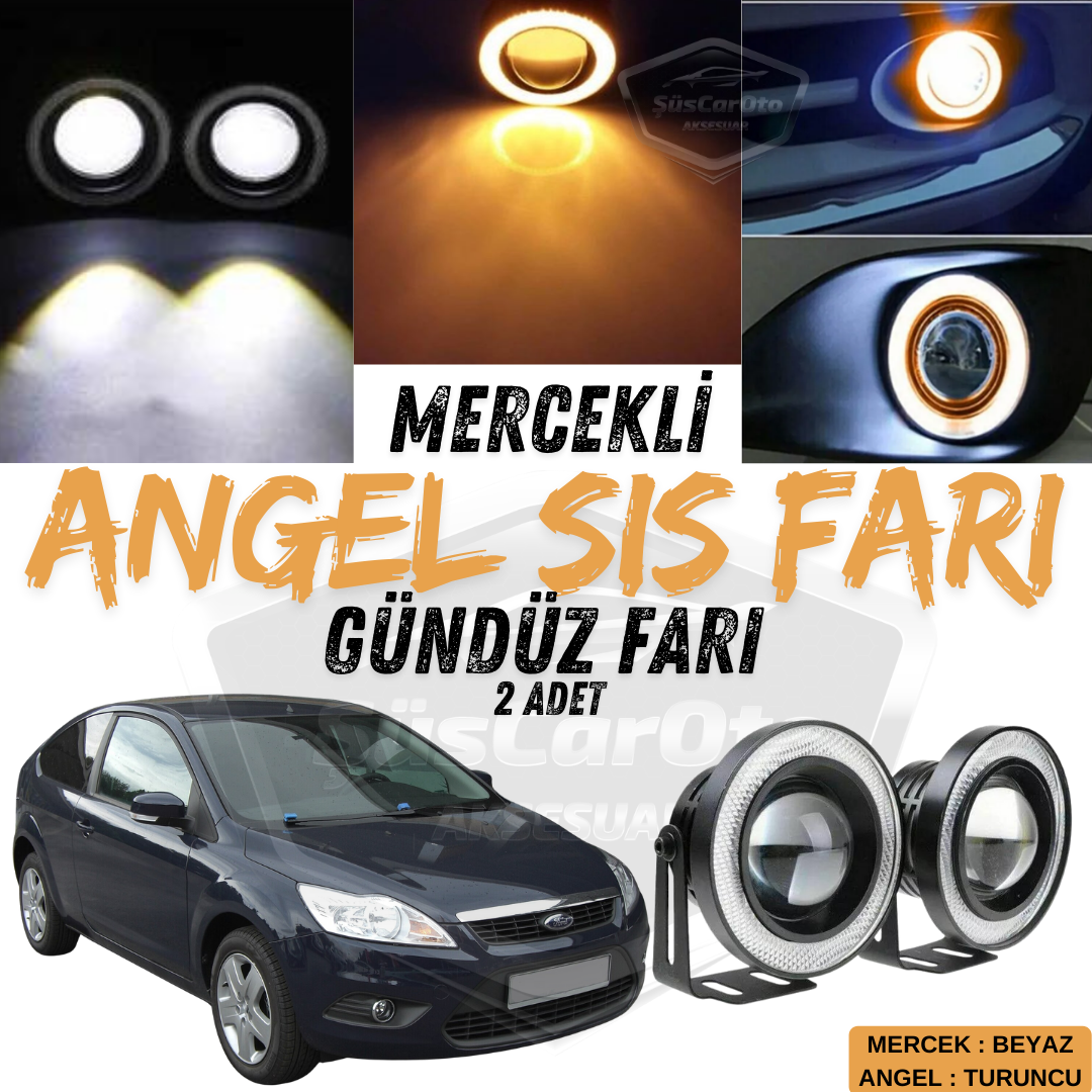 Ford Focus 2.5 2009-2011 Uyumlu Üniversal Mercekli Angel Sis Farı Metal Su Geçirmez 76 mm Turuncu Halkalı Gündüz Farı Angel Eyes 2 Adet image 0