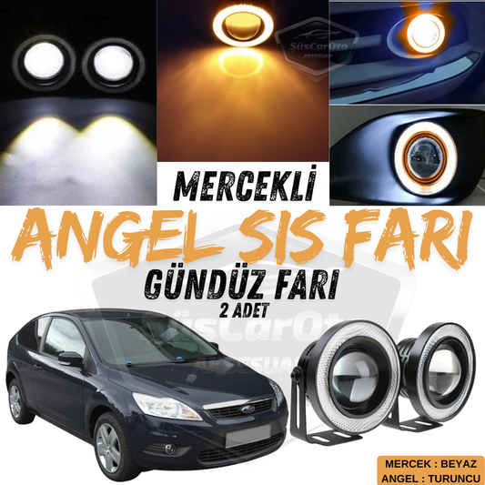 Ford Focus 2.5 2009-2011 Uyumlu Üniversal Mercekli Angel Sis Farı Metal Su Geçirmez 76 mm Turuncu Halkalı Gündüz Farı Angel Eyes 2 Adet image 0