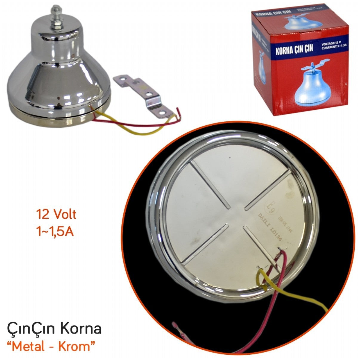 Carub Çın Çın Korna 12V Metal Krom Tramway Çan Korna image 1