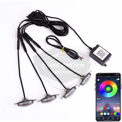 Üniversal Oto RGB Ön Panjur Ledi App Kontrollü Araç Ön Izgara Aydınlatma Off Road Suv Dekoratif Panjur Lambası 4'lü 12V image 5