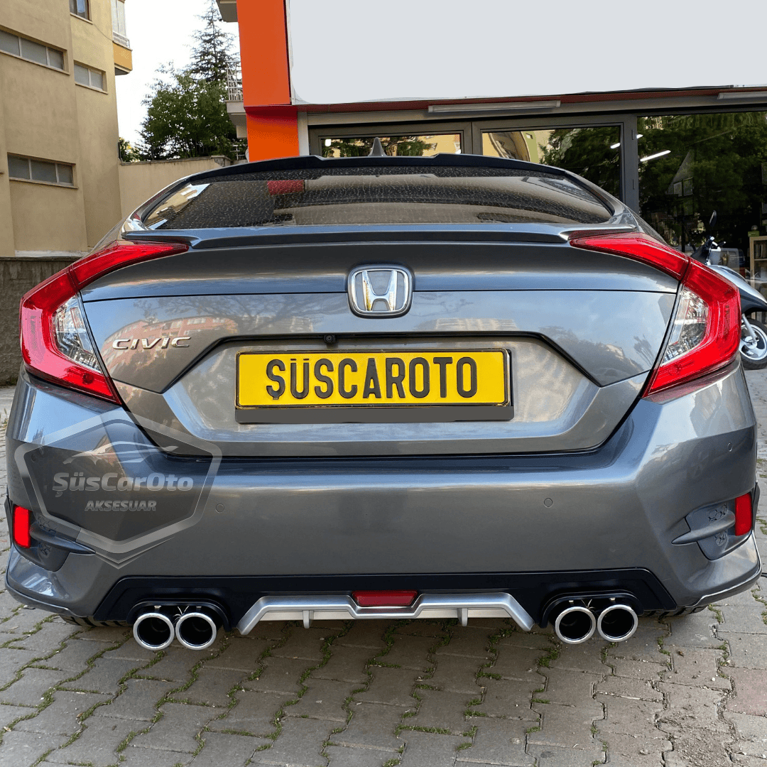 Honda Civic FC5 2016-2021 Araca Özel Siyah Gri Arka Difüzör Tırnaklı 4 Yuvarlak Egzoz Çıkışlı Arka Tampon Eki İthal 1.Sınıf image 3