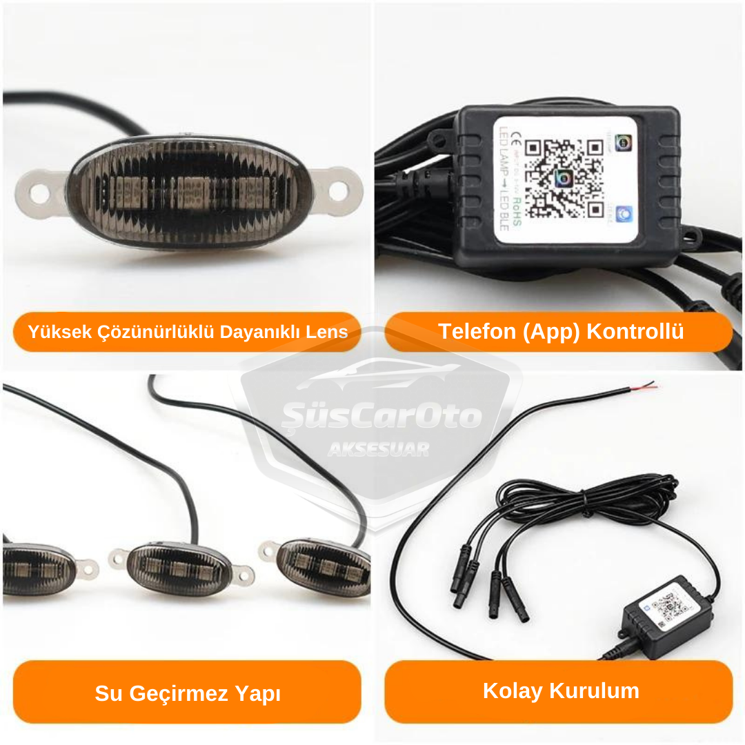 Üniversal Oto RGB Ön Panjur Ledi App Kontrollü Araç Ön Izgara Aydınlatma Off Road Suv Dekoratif Panjur Lambası 4'lü 12V image 2