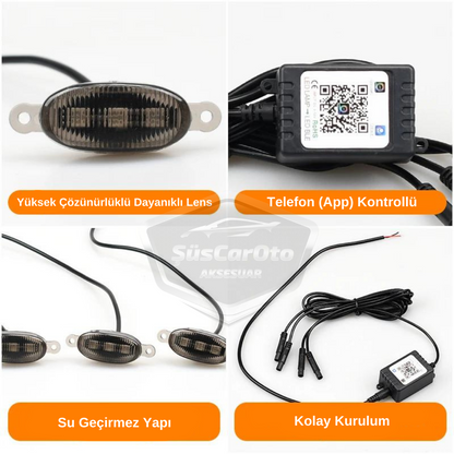 Üniversal Oto RGB Ön Panjur Ledi App Kontrollü Araç Ön Izgara Aydınlatma Off Road Suv Dekoratif Panjur Lambası 4'lü 12V image 2