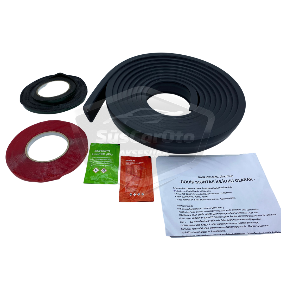 Üniversal Elastik Çamurluk Dodik Seti Poliüretan Çamurluk Kaplaması 45 mm x 5 metre Montaj Setli Siyah image 4