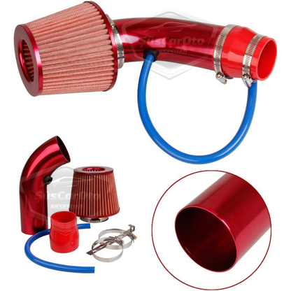 Universal Ses &amp; Performans Arttırıcı Açık Hava Filtre Kiti Set Alüminyum Alaşımlı Krom Bigtube +6 Hp 65-75 mm Kırmızı image 1