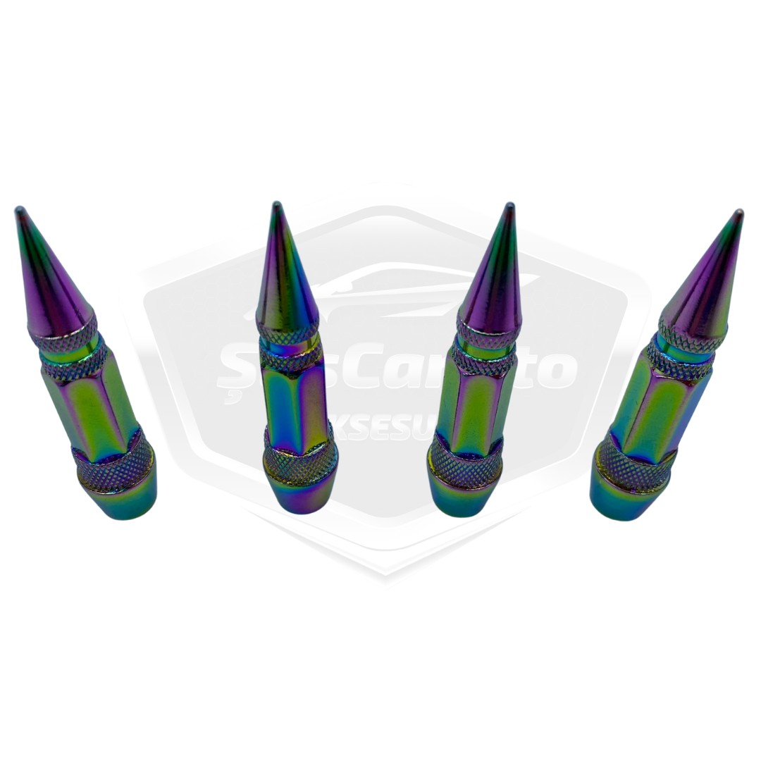Sivri Sibop Kapağı Mermi Sibop Kapağı Araba Motosiklet Bisiklet Metal Bukalemun Renkli 4 lü Set image 5