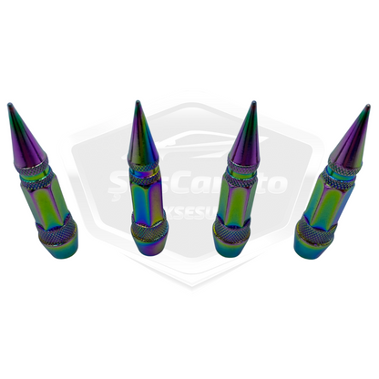 Sivri Sibop Kapağı Mermi Sibop Kapağı Araba Motosiklet Bisiklet Metal Bukalemun Renkli 4 lü Set image 5