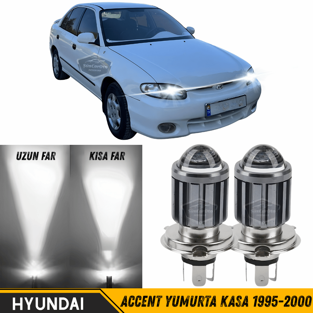 Hyundai Accent Yumurta Kasa 1995-2000 Uyumlu Mercekli Far Ampulü Led Xenon Beyaz Renk Far Şimşek Etkili CSP Led Lamba Uzun Kısa 2 Adet Takım image 0