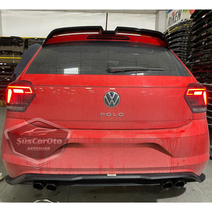 Vw Polo MK6 2018 Sonrası Araca Özel Mat Siyah Arka Difüzör Tırnaklı 4 Krom Egzoz Çıkışlı Arka Tampon Eki İthal 1.Sınıf image 1