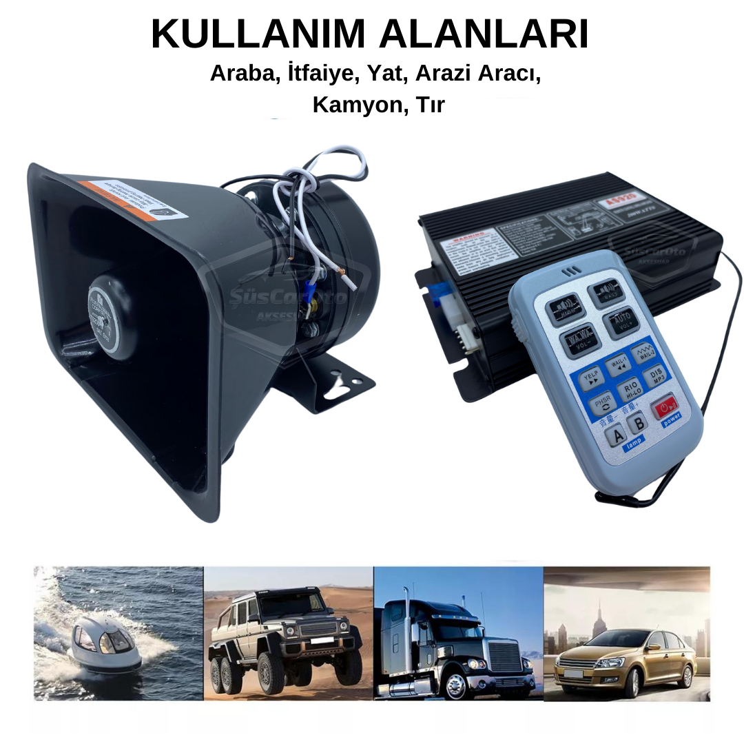 Profesyonel Polis Sireni Uzaktan Kumandalı Güçlü Siren Kablosuz Wireless Kontrol Korna Megafonlu Mikrofonlu Metal 200W 12V AS920 image 1