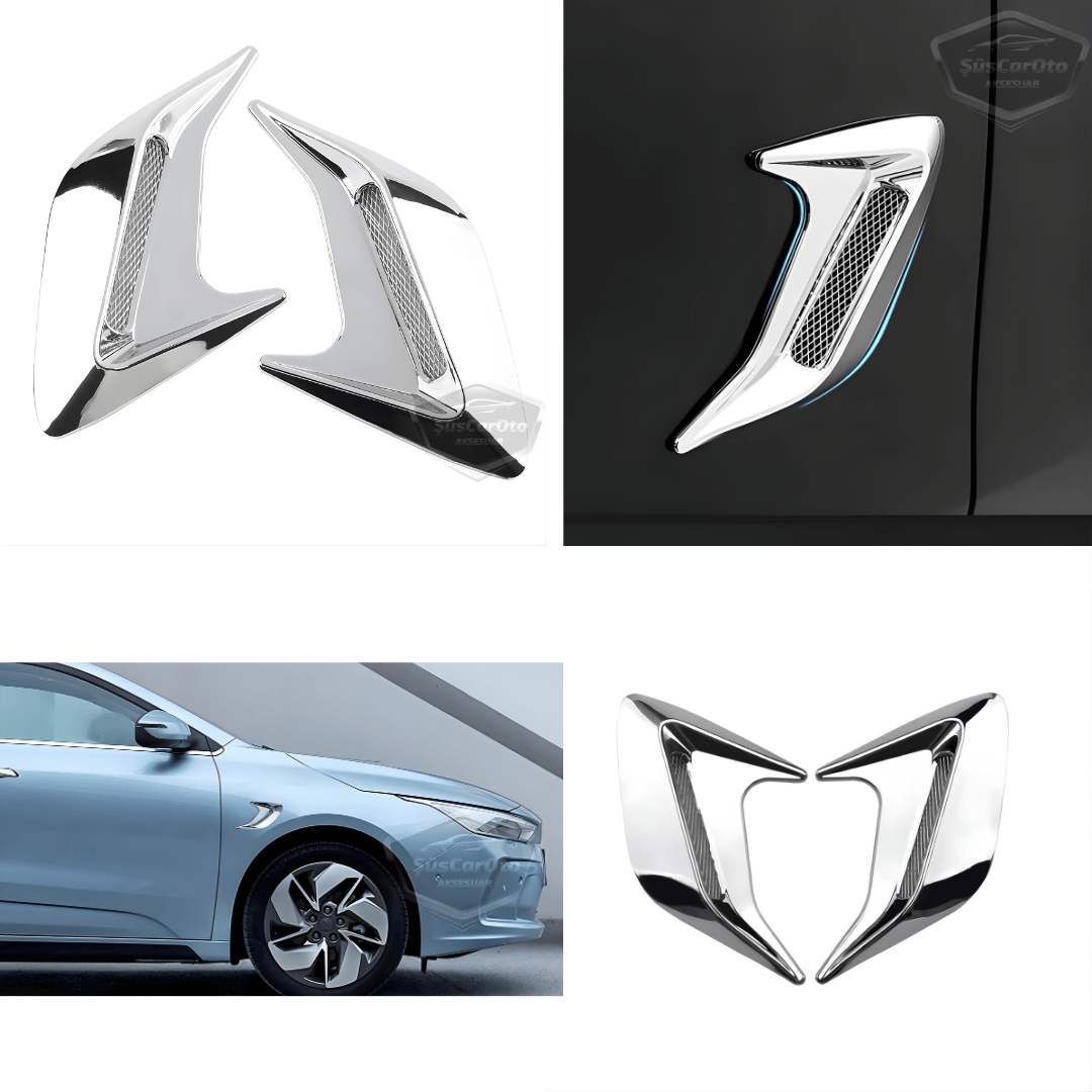 Üniversal Krom Kaput Çamurluk Venti Izgarası Sağ Sol 2 Adet Mini Scoop Vent Spor Görünümlü 1.Sınıf İthal Sağ Sol 2 Adet Silver Gümüş ONP165 image 0