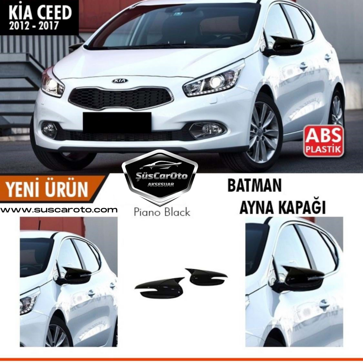 Kia Ceed Sinyalli 2012-2017 Batman Yarasa Ayna Kapağı Piano Black ABS Plastik image 0