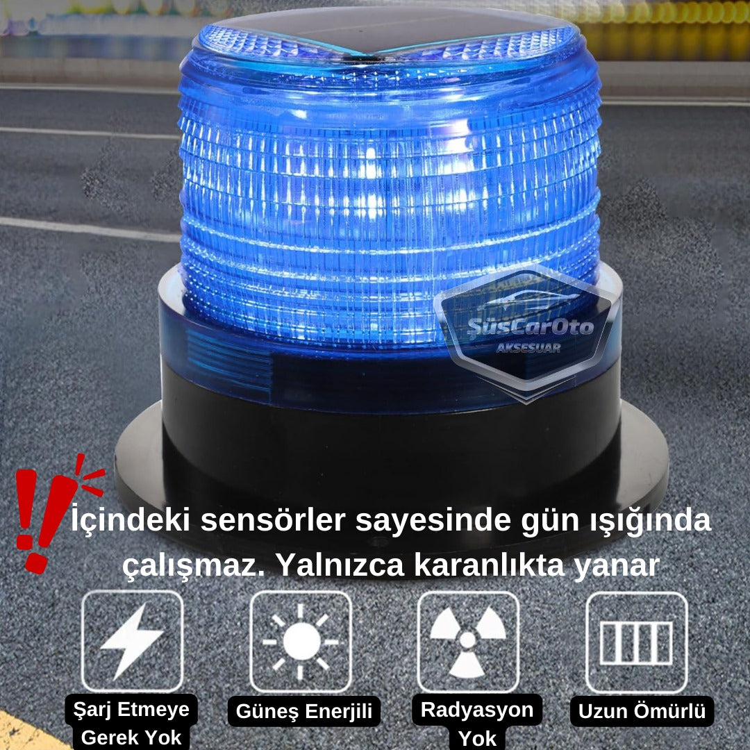 Güneş Enerjili Mıknatıslı Çakarlı Tavan Tepe Lambası Yuvarlak Tip Off Road Ambulans İtfaiye Kurtarıcı Çakar Su Geçirmez Mavi Kablosuz Tepe Çakar image 2