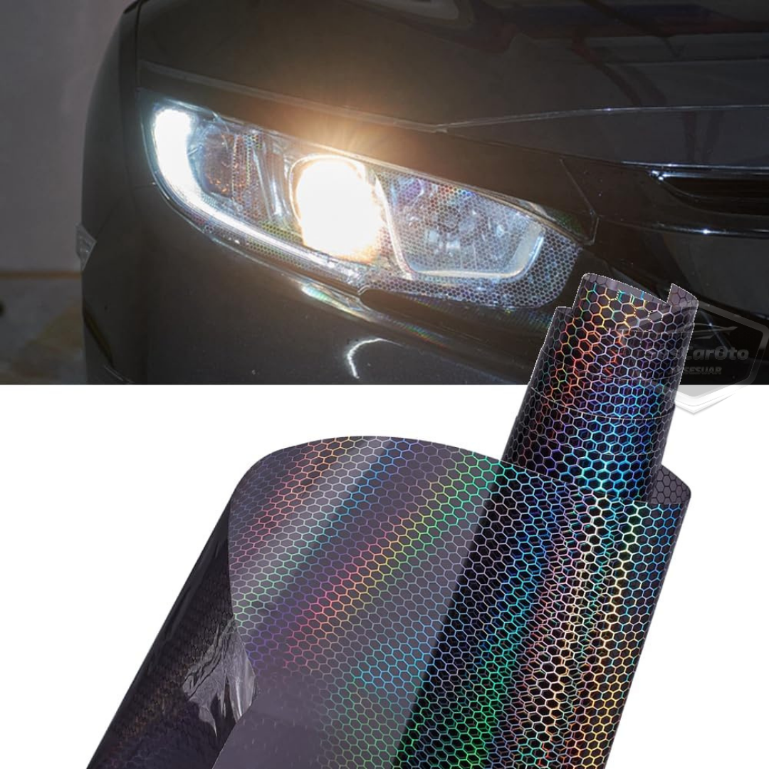 Koyu Siyah Hologram Petek Desen Far Stop Filmi Far Folyosu Far Çizik Çizilme Engelleyici Folyo 100 x 30 cm image 3